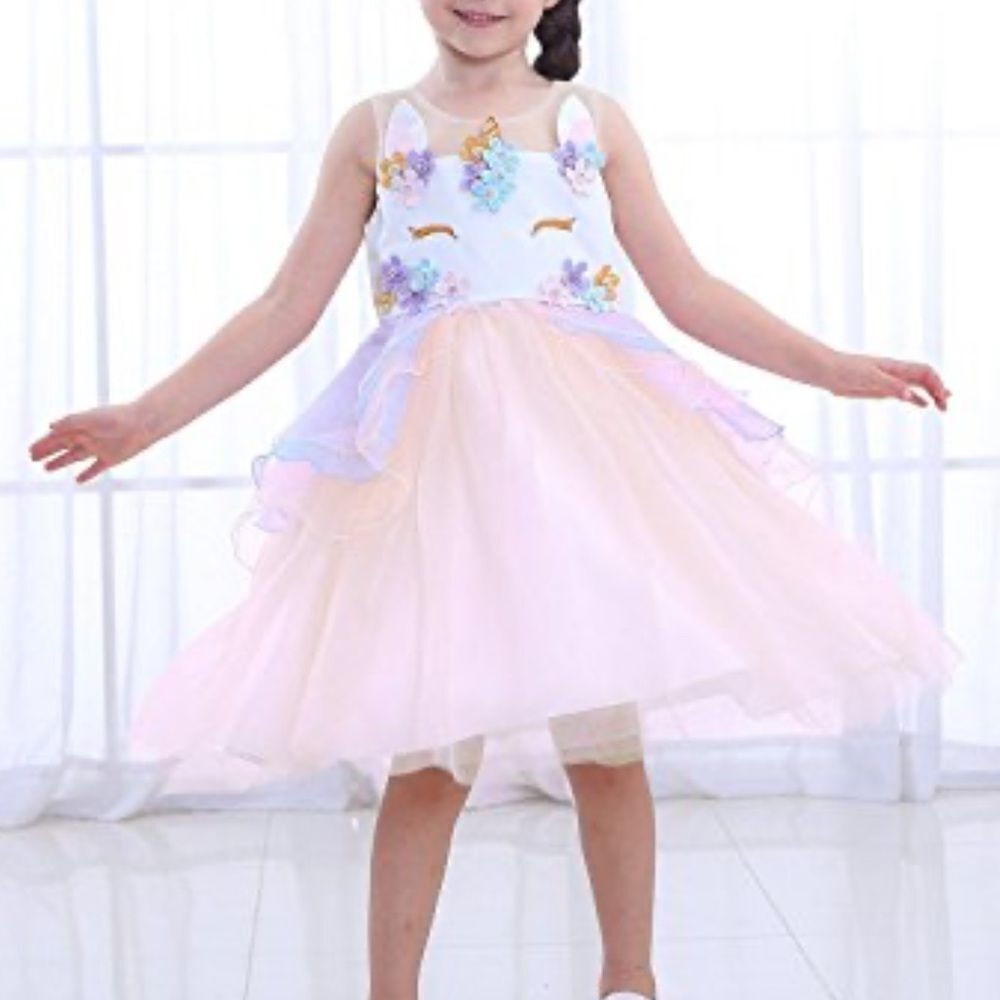Ai Meng Baby Tule Unicorn Dress In Pin Purple & Peach